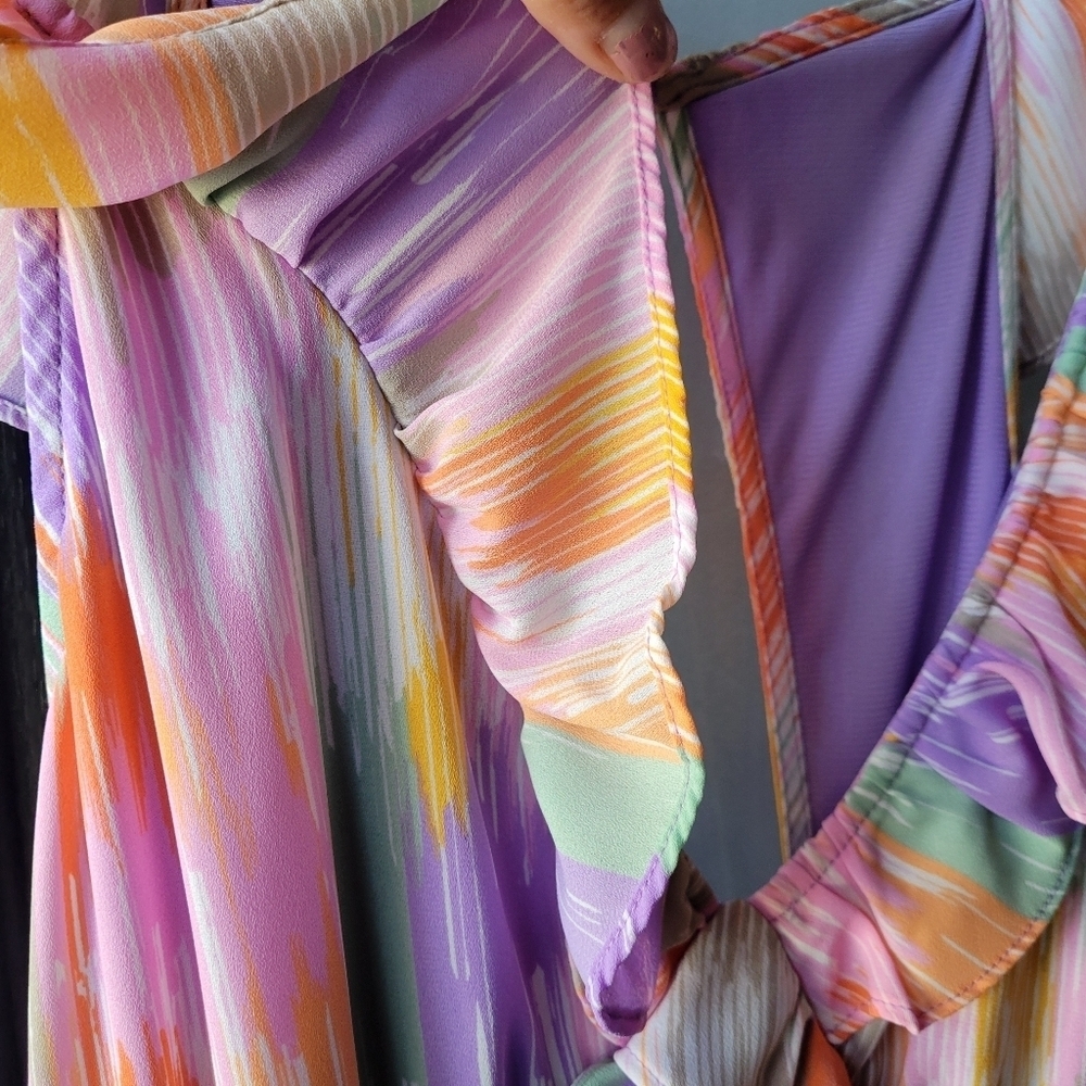 NWT COLLECTIVE CONCEPTS MIDI DRESS MULTICOLOR SIZE MEDIUM RUFFLES OPEN BACK - Picture 13 of 14